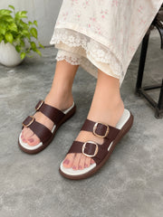 Premium Brown Double-Buckle Comfort Sandals