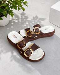 Premium Brown Double-Buckle Comfort Sandals