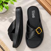 Black Cross-Strap Madicated Golden Buckle Sandals