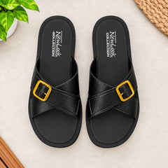 Black Cross-Strap Madicated Golden Buckle Sandals