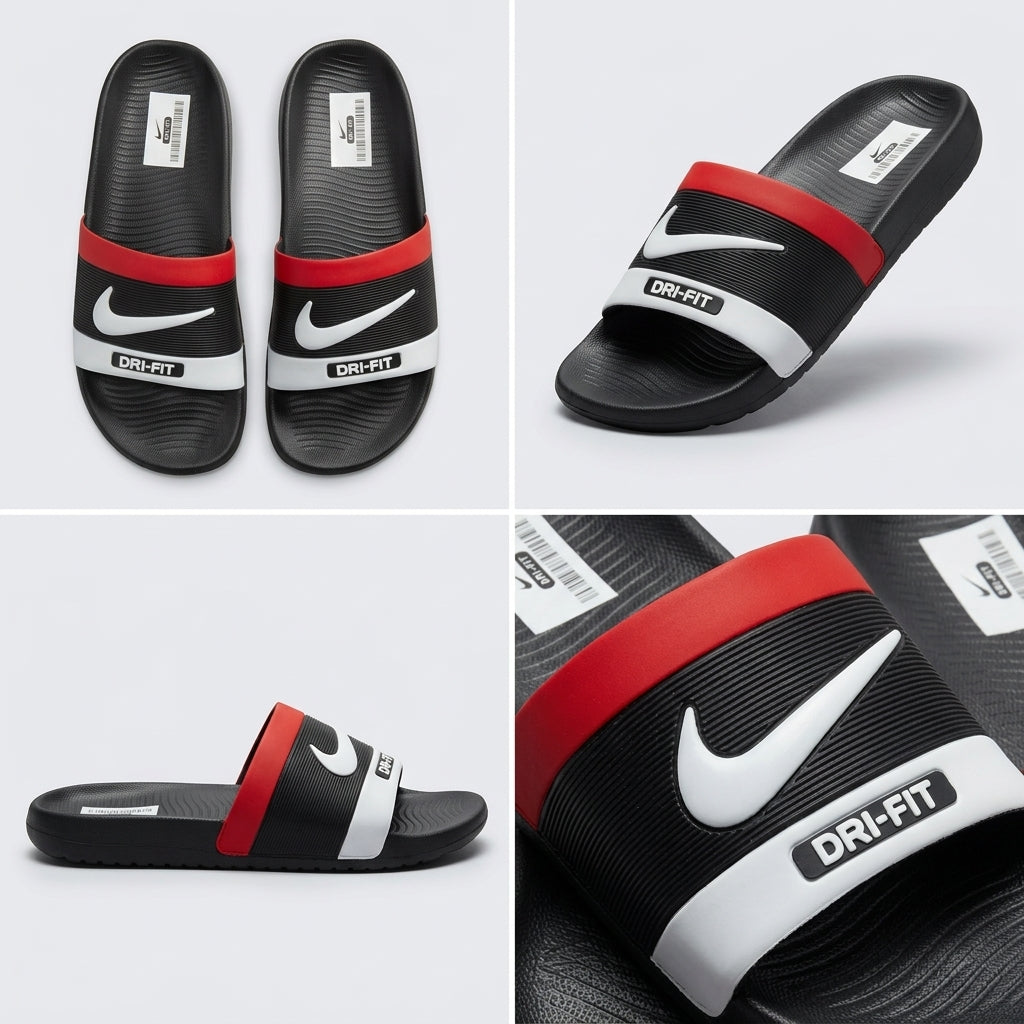 Nike Dri-FIT Black & Red Sports Slides – Men’s Casual Slippers