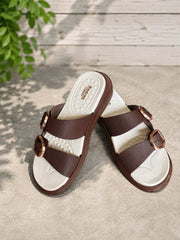Premium Brown Double-Buckle Comfort Sandals